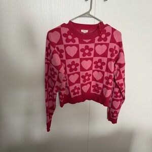 Pink and red Heart and Flower Pattern Sweater size large